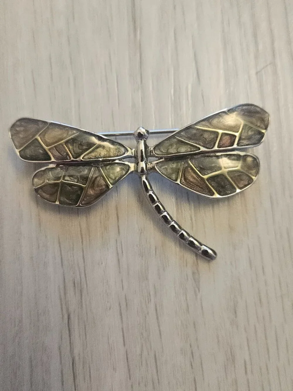 Liz Claiborne Signed Dragonfly Brooch Pin Colorful Mosaic Enamel Silver 2.25”